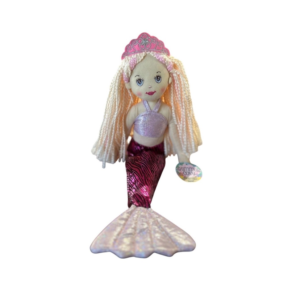 Ganz Shimmer Cove Mermaid Plush Doll Pink Zebra Tail Blonde Yarn Hair Tiara NEW
